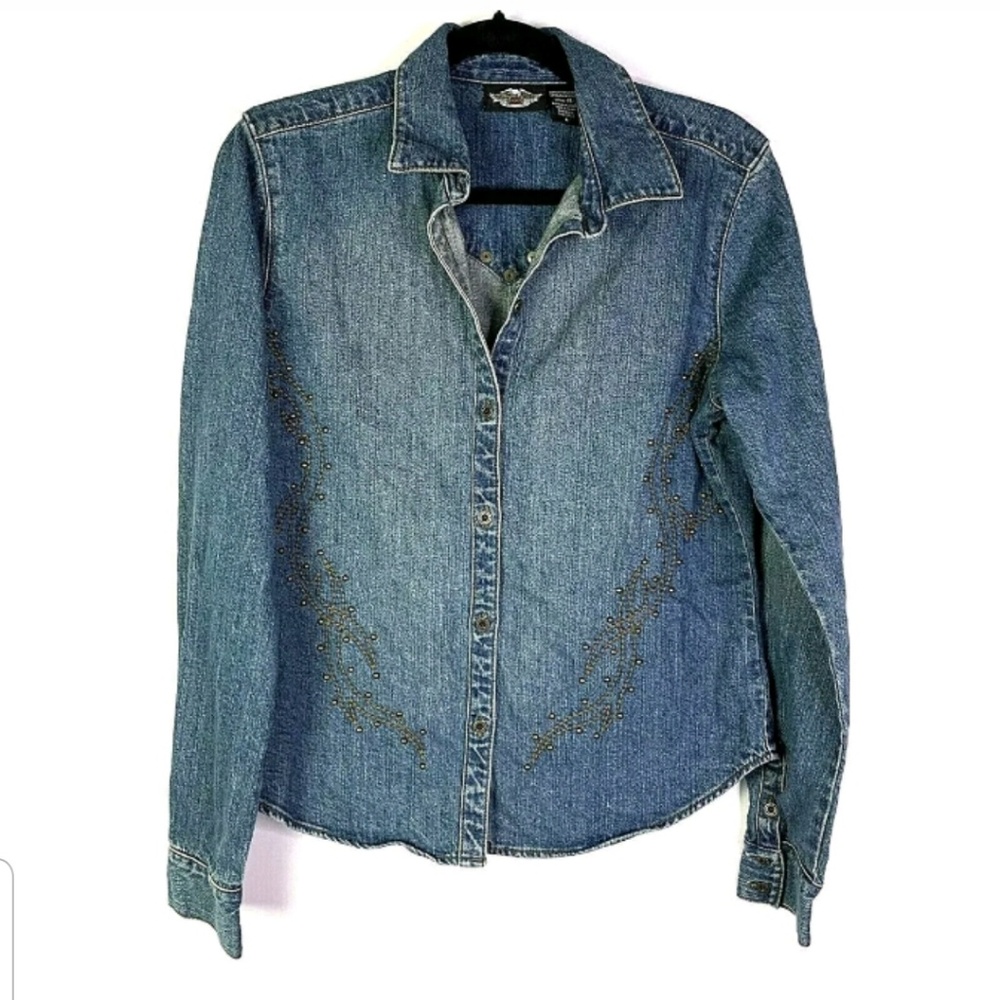Harley Davidson Womens Button Down Denim Top